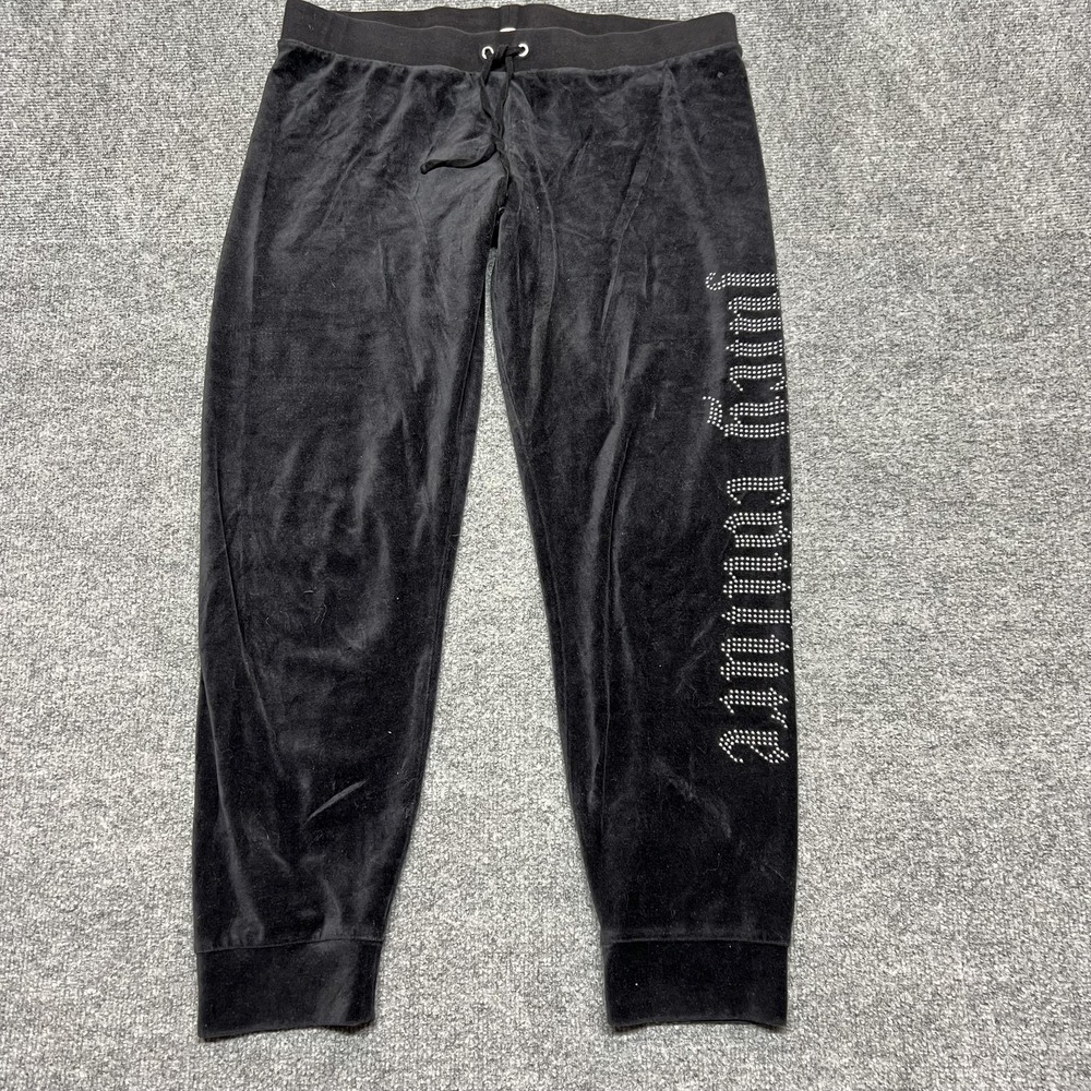 Juicy Couture Sweatpants Womens L Black Velour Rhinestone Logo Joggers Lounge